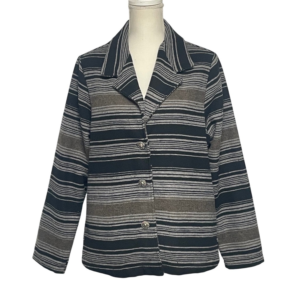 Victory Outfitters Aztec Wool Blend Black Brown Stripe Jacket Women's Medium‎